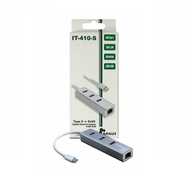 Adaptateur LAN ARGUS IT 410 USB 3.0 Type-C Silver – Hub 3 Ports + RJ45 Gigabit | Meilleur Prix Tunisie 2025