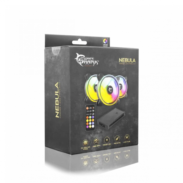 White Shark FAN 1262-04-V NEBULA ARGB – Kit 3 Ventilateurs 120mm RGB + Télécommande au Meilleur Prix Tunisie