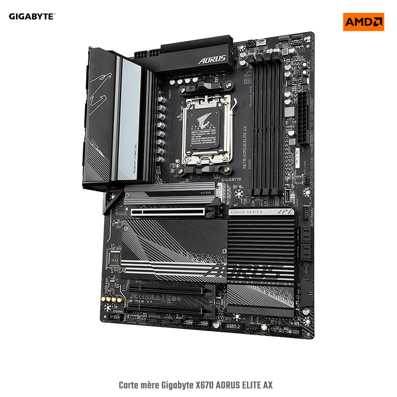 CARTE MERE Gigabyte X670 AORUS ELITE AX | Socket AMD AM5 pour processeur AMD Ryzen 7000 - 4 Slots mémoire DDR5 6600 MHz (OC) Dual-Channel avec support EXPO et XMP | MEGA PC - Gigabyte