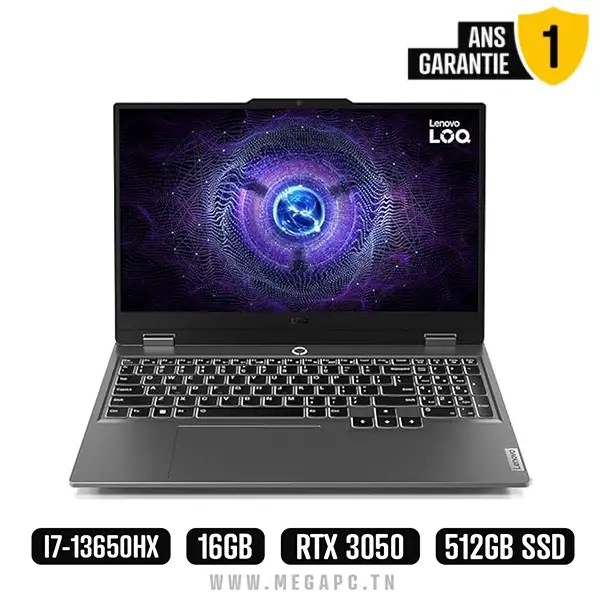 PC Portable Gamer LENOVO LOQ 15IRX9 i5 13ème Gén 16Go 512Go SSD RTX 3050 6G Gris – 83DV00A3FG