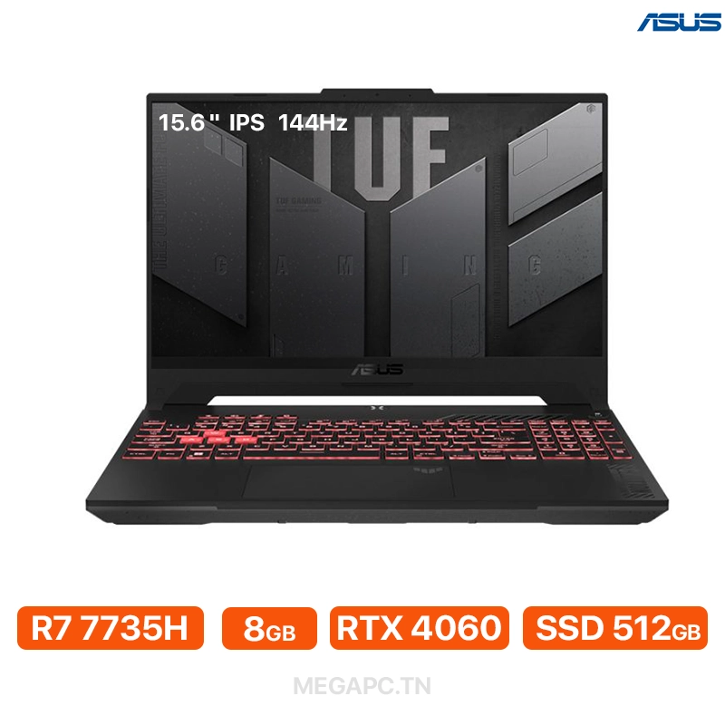 PC Portable Gamer ASUS A15 - Ryzen 7 7735, RTX 4060, 16 Go RAM, 1 To SSD, 144 Hz - Occasion